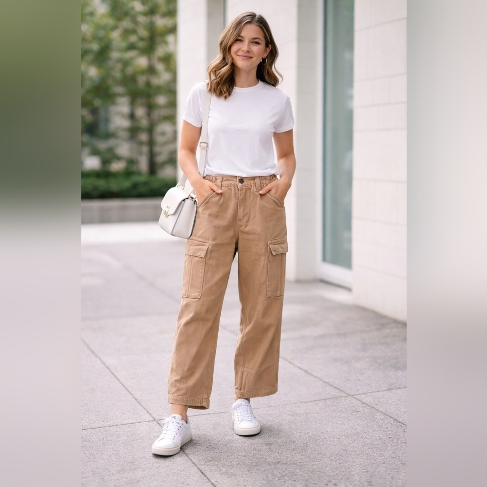 PacSun Cargo Pants Womens XS Tan Utility High Rise Straight Leg Streetwear Y2K